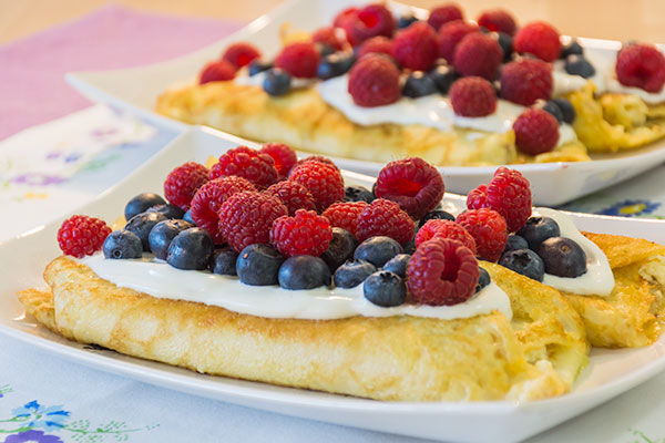 pancakes with cheese and fruits