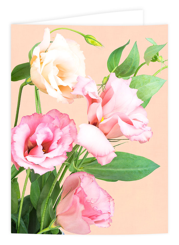 pink lisianthus bouquet greetings card
